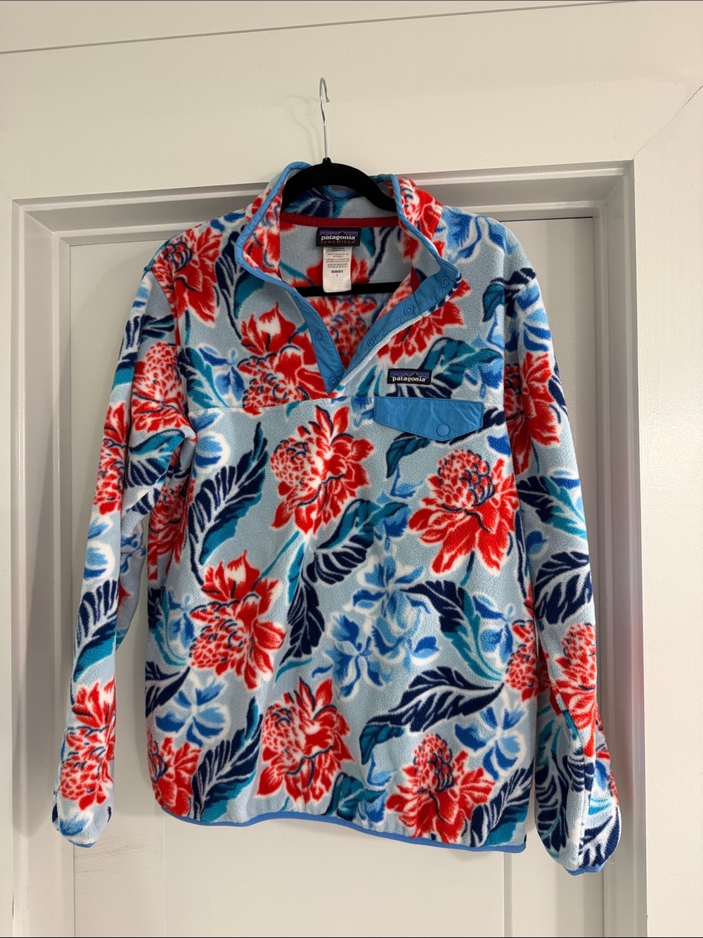 Patagonia Light Blue Floral Synchilla Snap-T Fleece Pullover